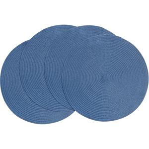 Floroom 15 Inch Round Braided Placemats Set of 4, Washable Heat Resistant Cotton Polyester Circle Place Mats for Kitchen Dining Table - Sail Blue