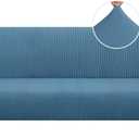 PrinceDeco Stretch Armless Futon Cover - Full Queen Size Sofa Slipcover - Furniture Protector With Elastic Bottom, Checked Pattern Jacquard, Dusty Blue