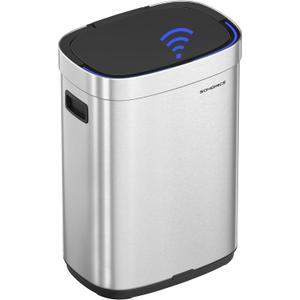 SONGMICS Kitchen Trash Can, 17.2-Gallon (65 L) Motion Sensor Garbage Can, Stainless Steel Trash Bin, Ozone Odor Control, Stay-Open, Metallic Silver ULTB660E01