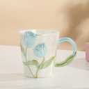 DTIUYIOP] Floral Ceramic Coffee Mug 12 Oz, Cute Flower Tea Cup with Handle for Women, Girly Mug Gift for Christmas Birthday, Home Office Drinkwareblue