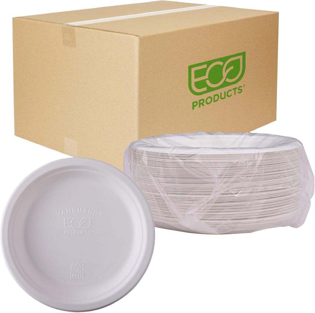 ECO PRODUCTS Compostable Vanguard 6" Paper Plates, Case of 1000, Disposable White Molded Fiber, Round, Tree-Free, Stronger Than Paper & Styrofoam, No-Added PFAS, ASTM Compliant, BPI-Certified 