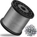 1/16" Wire Rope,328FT Stainless Steel Cable with 150Pcs Crimping Sleeves,7x7 368lbs Breaking Strength for Garden Wire,Aircraft Cable