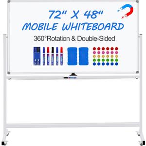Magnetic White Board Dry Erase Whiteboard with Rolling Stand 72"x48" Double-Sided Mobile Large White Board on Wheels, Including 3 Magnetic Erasers, 7 Markers, 30 Magnets