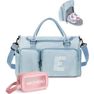 Initial Travel Duffle Bag, Personalized Weekender Bag, Monogram Overnight Bag Gift for women,Birthday Gifts Personalized Gifts Bridesmaid Gifts (light blue)