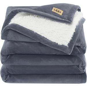 UGG Bliss Throw Blanket Plush Soft Fleece Fluffy Blankets for Bed or Couch Oversized Warm Reversible Machine Washable Medium Weight Home Decor Giftable Throw, 50-inch x 70-inch, Imperial Blue