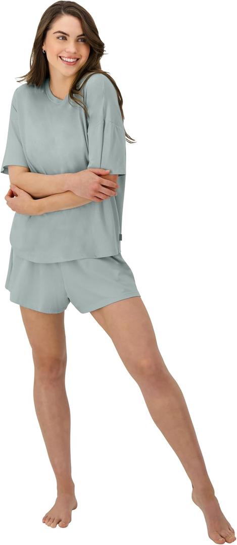 Hanes Women's Originals 2 Piece Lounge, Comfywear Supersoft Boxy T-Shirt & Sleep Shorts Loungewear Set (Medium)