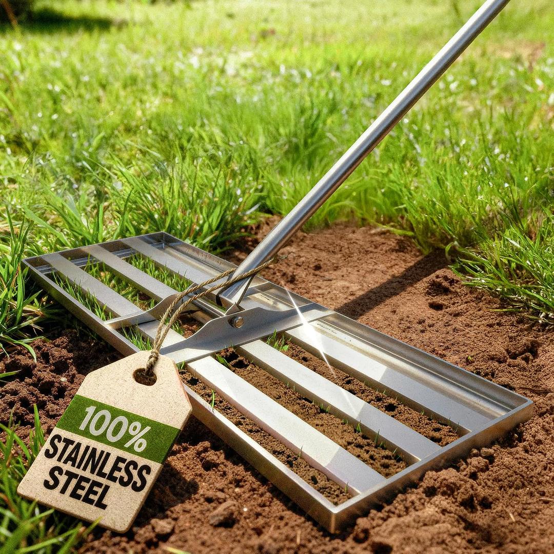 Oris Garden Lawn Leveling Rake 30 inch - Ground Leveler for yard, sand, soil, grass - Dirt leveling tool, heavy duty stainless steel rakes for golf, grading, gravel, pool seeding, levelling (30 inch)