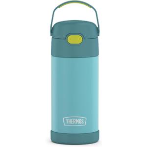 THERMOS FUNTAINER Water Bottle with Straw - 12 Ounce - Kids Stainless Steel Vacuum Insulated Water Bottle with Lid, Blue/Green