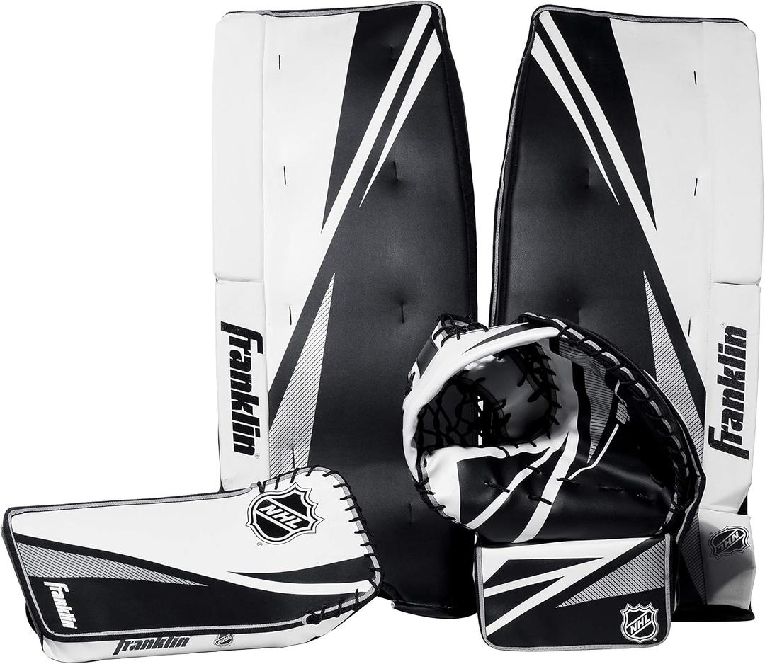 Franklin Sports Street Hockey Goalie Set - Leg Pads - Catch Glove - Blocker - Premium Durability - Officially Licensed NHL Product, 12"