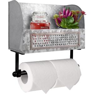 Autumn Alley Farmhouse Galvanized Toilet Paper Holder with Shelf Durable Wall Mount Tissue Paper Holder for Farmhouse Bathroom Decor Rustic Home Dcor Vintage Country Toilet Paper Holder