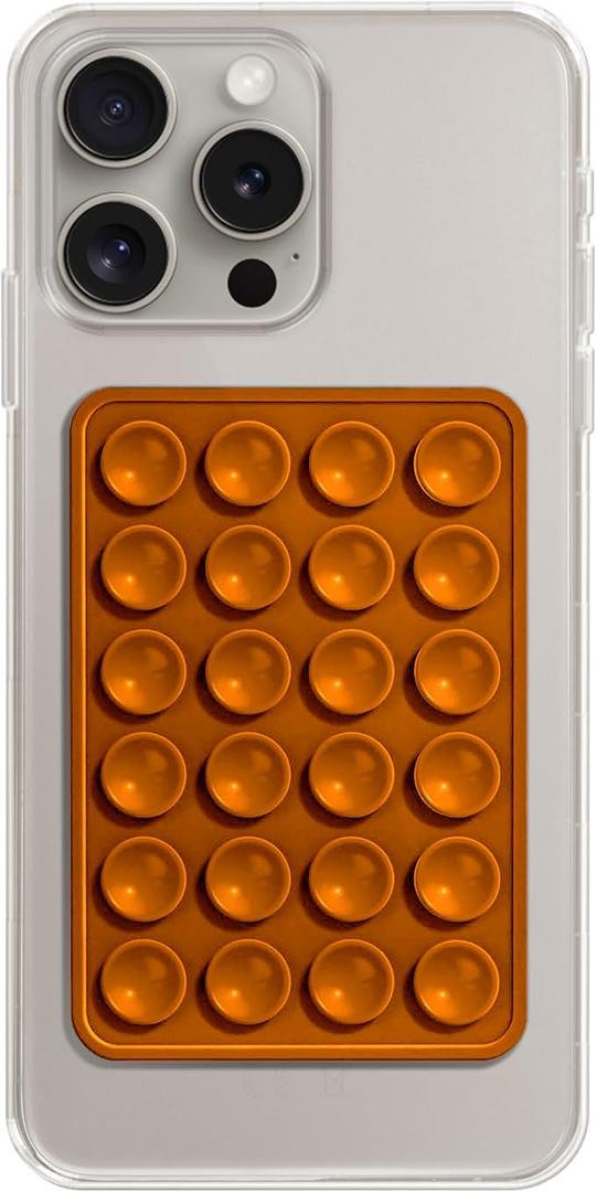 Non Slip Silicone Suction Phone Case Adhesive Grip - Easy to Use, Strong Mount Holder for Self Portrait and Videos - Hands Free - Slim Fit - Durable - iPhones/Samsung/compatability - Tiger Orange