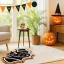 TRUEDAYS Halloween Bathroom Rugs with Black Bat and Orange Wings, Cute Funny Bath Mat Cartoon Non Slip Kitchen Mats Soft Washable Rug Spooky Indoor Home Decor (20x31inches)