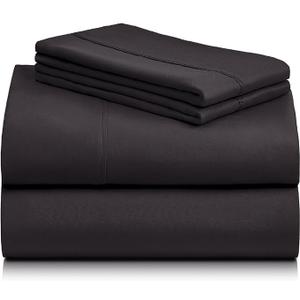 LuxClub 4 PC King Sheet Set, Breathable Luxury Bed Sheets, Deep Pockets 18" Wrinkle Free Cooling Bed Sheets Machine Washable Hotel Bedding Silky Soft - Black King