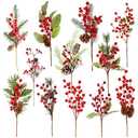 GoClimber 12 Pack Christmas Tree Picks, 12 Inch Artificial Christmas Flowers Assorted Red Berry Picks and Sprays for Christmas Tree Filler Floral Arrangement DIY Wreath Winter Holiday Season Décor