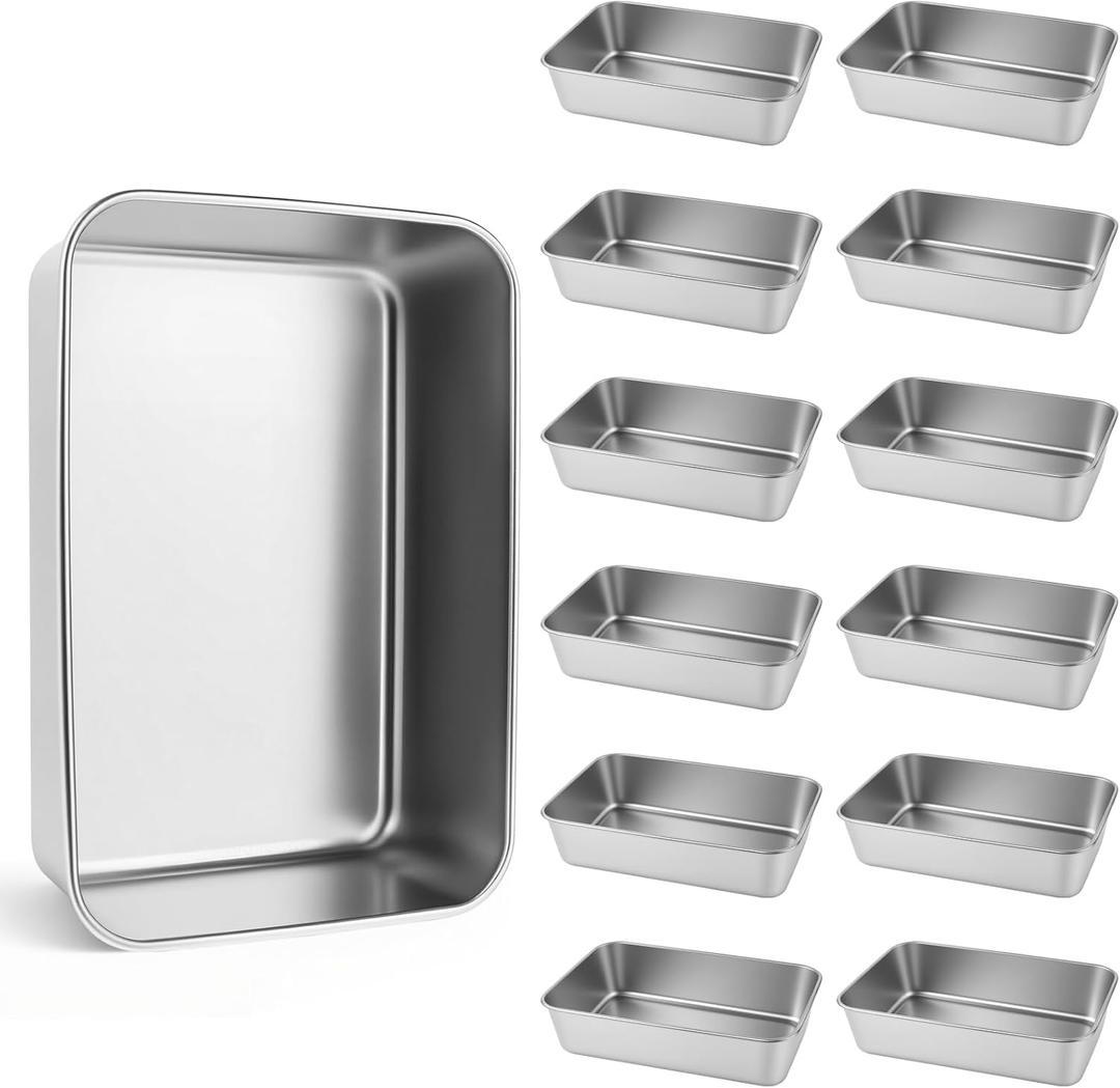12Pcs Stainless Steel Loaf Pans,9x6 Inch Bread Pans for Homemade Bread, Loaf Pans Oven-Safe Banana Bread Pan for Baking Bread, Cakes, Sandwich (Silver, 12Pcs)