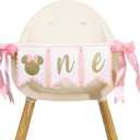 Mouse One High Chair Banner - Mouse First/1st Birthday Decorations,Pink And Gold Banner, Bow Girl 1st Pink Decor (mouse-1)