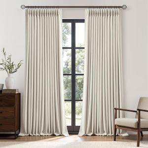 MIULEE Extra Wide Natural Pinch Pleated Blackout Linen Curtains, L102 x W60