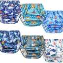 BISENKID 6 Packs Waterproof Plastic Underwear for Toddlers Potty Training Good Elastic Plastic Diaper Covers for Potty Training Pants and Cloth Diaper Boys 5t