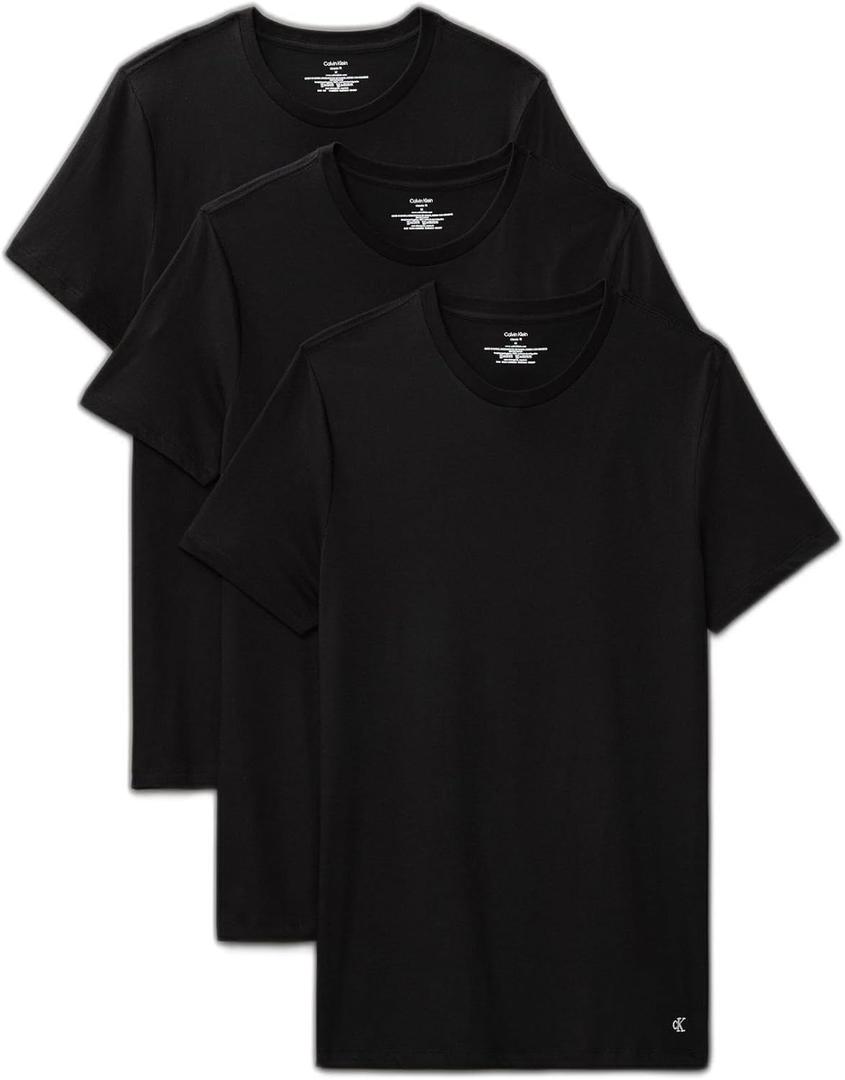 Calvin Klein Men's Cotton Classics 3-Pack Undershirts (Large, 3 Black Crewneck)