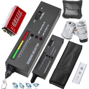 Diamond Tester Pen60X Mini LED Magnifying,High Accuracy Jewelry Diamond Tester Tool,Environmental Protection 9V Battery,Professional Diamond Selector for Novice&Expert,Thermal Conductivity Meter