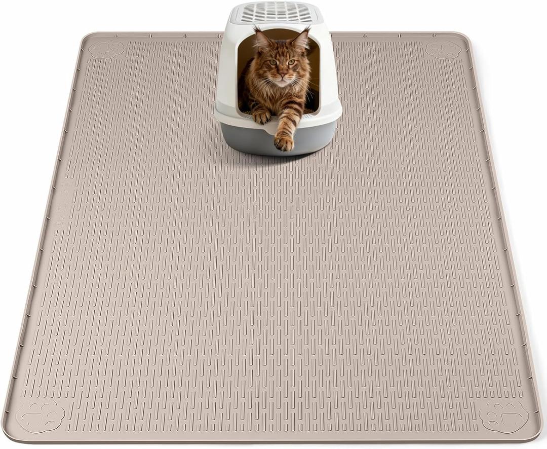 Cat Litter Mat, XL Extra Large 40" x 40" Silicone Mat Litter Trapping Mat for Scatter Control, Soft on Kitty Paws, Easy to Clean (Khaki)