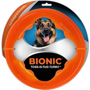 BIONIC Toss-N-Tug Turbo Dog Toy - High-Visibility Ultimate Three-in-One Dog Toy, Lightweight Design for Light Chewers