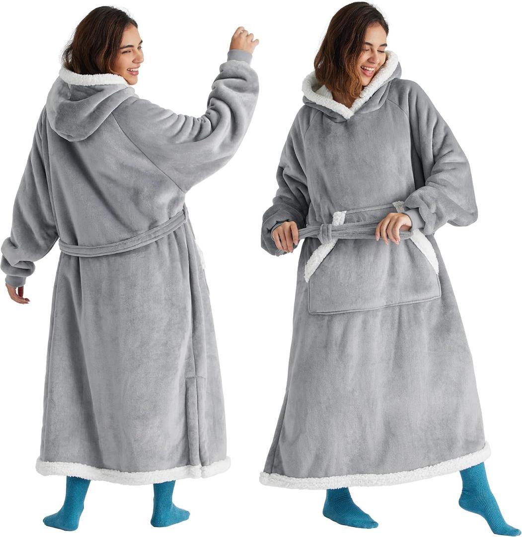 Bedsure Wearable Blanket Hoodie, Cozy Long Hooded Blanket Sweatshirt as Mothers Day Hoodie Gifts for Mom Women, Standard, Grey (Adult)