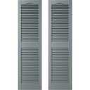 12 in. W x 52 in. H Builders Edge, Standard Cathedral Top Center Mullion, Open Louver Shutters, Includes Matching Installation Spikes (Per Pair), 385 - French Roast