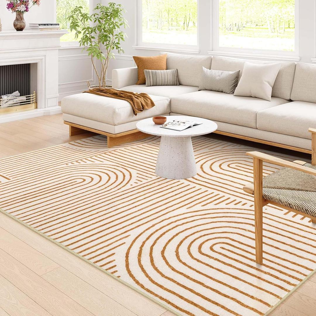 Lahome Abstract Area Rugs 9x12 Living Room, Soft Washable 9x12 Area Rug for Bedroom, Ultra-Thin Non-Slip Modern Non-Shedding Accent Carpet for Dining Room Office, Orange (9' x 12', Orange/White)