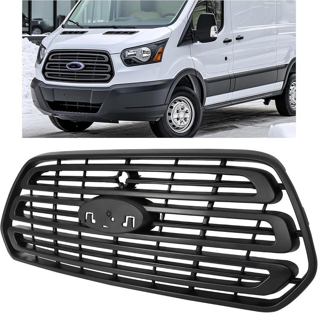 HECASA Front Grille Compatible with 2015-2019 Ford Transit 150 250 350 350HD Grill Assembly ABS Plastic Black Replacemant for CK4Z-17E810-AA FO1200587
