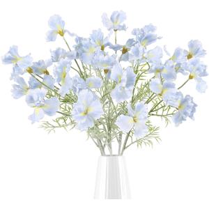 Iris Artificial Flowers 5Pcs 24.8" Faux Iris Flowers Realistic Silk Iris Flowers with Stems for Wedding Bridal Home Arrangements Office Table Centerpieces Decoration(Light Blue)