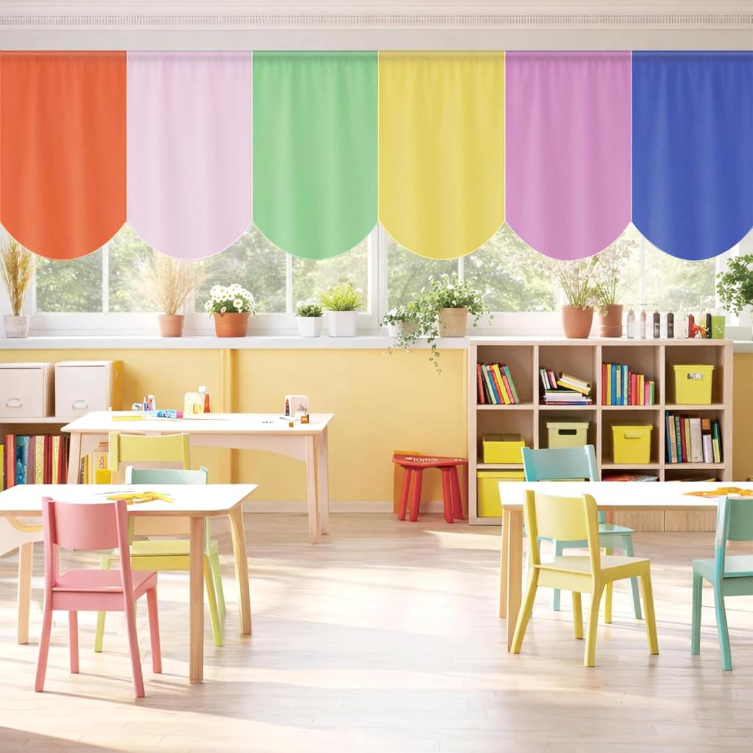 6Pcs Color Crush School Classroom Curtains Colorful Back to School Curtains Color Crush Classroom Window Decorations for Kindergarten Preschool Daycare Bedroom Playroom Room Decor, 24"W x 36"L
