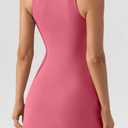 QINSEN Women's Square Neck Bodice Dress Sleeveless Tank Top Stretch Flare Mini Dresses (Pink, XL)