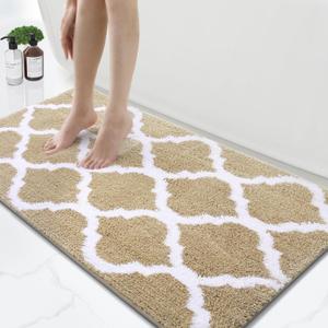 OLANLY Bathroom Rugs 47x24, Soft and Absorbent Microfiber Bath Rugs, Non-Slip Shaggy Shower Carpet, Machine Wash Dry, Bath Mats for Bathroom Floor, Tub and Shower, Beige