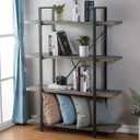 HSH 4-Shelf Vintage Industrial Bookshelf, Rustic Gray Wood and Metal 4 Tier Bookcase, Open Wide Etagere Book Shelf for Home Office Livingroom Bedroom Dispaly, Light Grey Oak