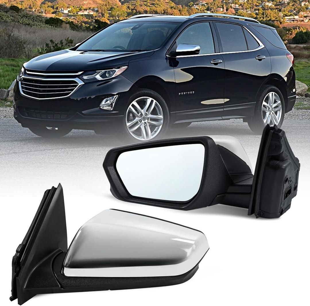Left Driver Side Mirror Assembly Fits 2018 2019 2020 2021 2022 2023 2024 Chevy Equinox with Power Glass Heated Manual Folding Non blind Spot Match Chrome Replace 84225382(5Pins) (L-5Pins)