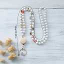 White Beaded Badge Lanyard with Retractable Reel, ID Card Holder Necklace with Gold Beads and Decorative Charms