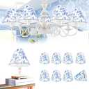 Set of 8 Small Chandelier Shade French Countryside Toile Shade 3" x 6" x 5" Lamp Chimney Cover for Table Chandelier Wall Lamp (Blue-Style 2)