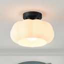 Vintage Semi Flush Mount Ceiling Light,Mid Century Modern Ceiling Lights,10 Inch Milk White Glass Shade with a Black Base,for Bedroom,Kitchen,Hallway,Entryway