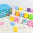 Non Candy Easter Egg Fillers Stuffers for Kids 24 PCS, Easter Mochi Squishy Fidget Toys Gifts Basket Essentials for Toddler, Mini Party Favors Supplies Prizes Goodie Treat Bag Trinkets for Boys Girls