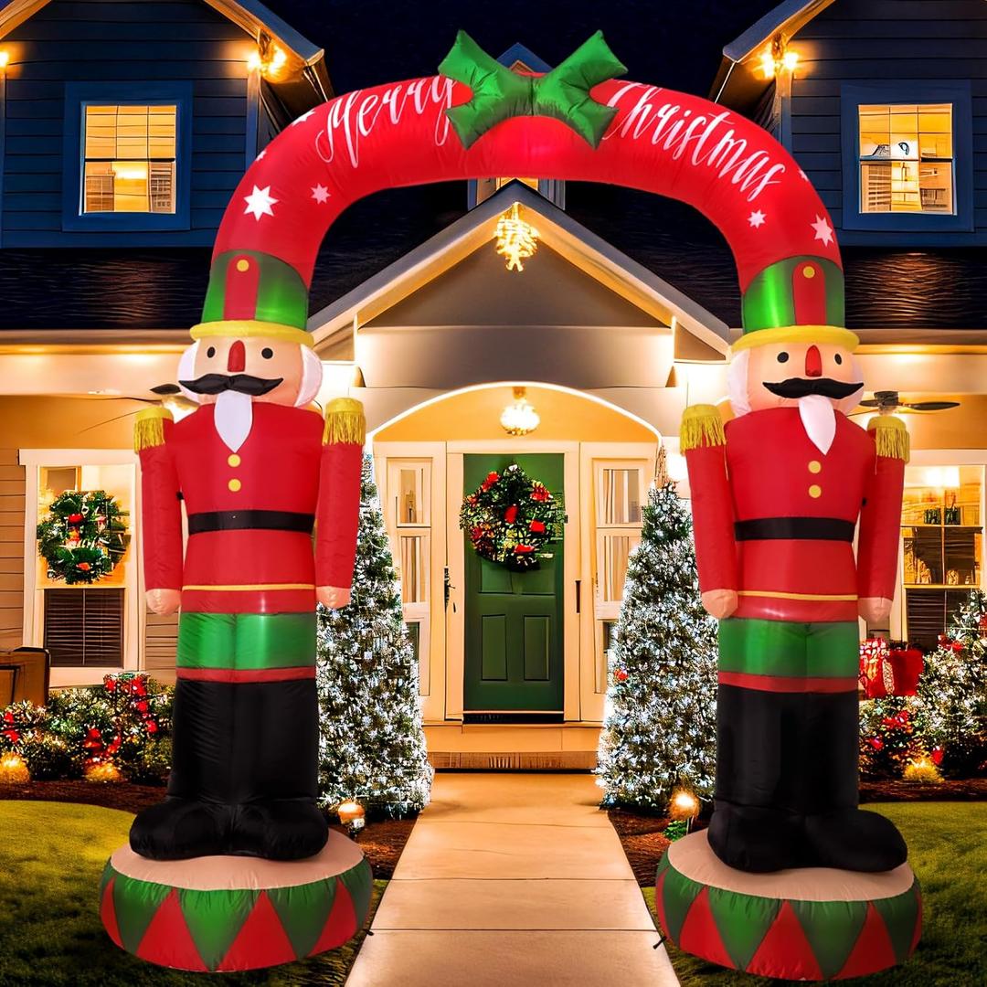 OurWarm 8FT Christmas Inflatables Outdoor Decorations, Large Nutcracker Soldier Archway Blow Up Yard Decorations with LED Lights, Giant Inflatable Archway for Outdoor Christmas Holiday Garden Lawn