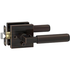Amerdeco Pack of 3 Privacy Door Handles, Oil Rubbed Bronze Interior, Knurled Lever, Heavy Duty for Bedroom and Bathroom, Reversible Keyless for Right & Left Side AM0021