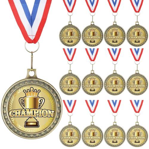 XunYee 12 Sets Champion Awards Medals for Football Baseball Soccer Basketball Softball Player Team MVP Champion Gift with Neck Ribbons