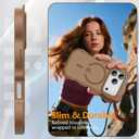 3 in 1 Magnetic for iPhone 17 Pro Case for Women Girls,1X Screen Protector+1X Camera Lens Protector,Compatible with MagSafe,Translucent Matte,Cute Cat-Ear Wavy Phone Case,6.3",Brown