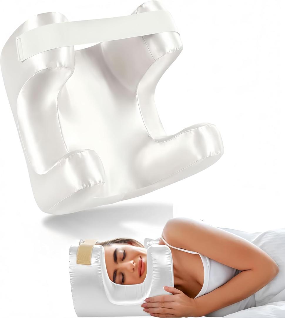 Face Pillow for Wrinkles, Anti Wrinkle Pillow with Cooling Silk Pillowcase, Beauty Pillow for Sleeping Face Down and Back Sleeping (White)