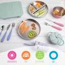 Elk and Friends Stainless Steel Divided Plates with Silicone Sleeve for Babies & Toddlers | Lids Included | Stay Put Suction | Dinner & Snack Plates | 4 Pack