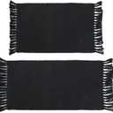 Seavish Black Kitchen Rug Set, 2x3+2x4.3 Boho Cotton Woven Area Rug, Washable Throw Rug Set, Farmhouse Floor Mat for Laundry Room Bedroom Bathroom Restroom Doorway Patio Porch