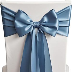Pack of 50 Satin Dusty Blue Chair Sashes for Wedding - SINSSOWL Chairs Bows 7x108 Inches Chair Ribbons Fitting Birthday Party Anniversary Events Ceremony Bridal Baby Shower Decorations