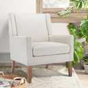COLAMY Modern Wingback Living Room Chair, Upholstered Fabric Accent Armchair, Single Sofa Chair with Lounge Seat and Wood Legs for Office/Bedroom/Reading Spaces, Beige (Set of 1)