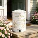Rustic Metal Trash Can with Lid and Pedal Farmhouse Step-On Garbage Can Vintage Distressed Design Recycling Waste Bin with Removable Inner Bucket & Wooden Handle for Home Yard Kitchen Bathroom 8 Liter